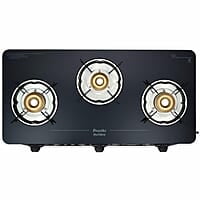 Preethi Alya Glass Top 3 Burner Gas Stove, Manual Ignition