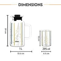 Borosil Artisan Series Sintra 1000ml Multipurpose Jug with 2 pc Medium (295 ml) Glass Set | 100% Borosilicate, Fridge & Freezer, Dishwasher Safe | Glass Jug with Tumbler | Transparent