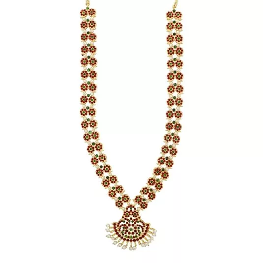 Gold Plated Traditional Long Haram for Women & Girls | Bharatanatyam Dance Jewelry