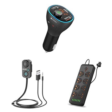 Portronics Auto 15 | Bluetooth FM Car Adapter & Fast Charger | Stream music, hands-free calls, and charge devices quickly. Compact design, easy to use, perfect for any car. Enjoy your drive!