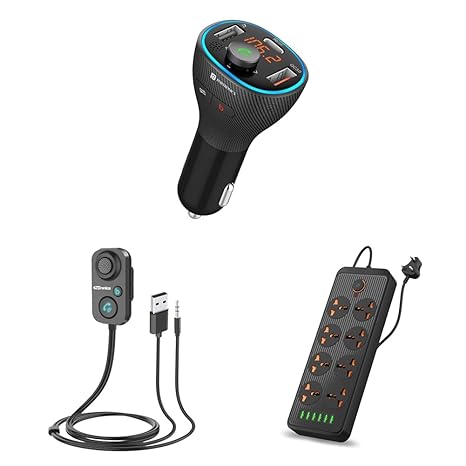 Portronics Auto 15 | Bluetooth FM Car Adapter & Fast Charger | Stream music, hands-free calls, and charge devices quickly. Compact design, easy to use, perfect for any car. Enjoy your drive!