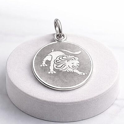 925 Sterling Silver Leo Zodiac Pendant for Men & Women | Astrology Lion Charm Necklace | Round Engraved Horoscope Jewelry
