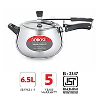 Borosil Pronto Induction Base Inner Lid Stainless Steel Pressure Cooker, 6.8 mm Thick Base, 6.5 L