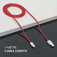 Portronics Konnect Dash Pro – 65W USB-A to Type-C, Red. Fast charging, durable design, compact size, perfect for travel. Compatible with various devices, ensuring efficient power delivery.