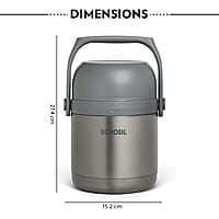 Borosil Hot-N-Fresh Prime Stainless Steel Insulated Lunch Box, Keeps food warm upto 8 Hours, Set of 2 (420 ml + 420 ml), Grey
