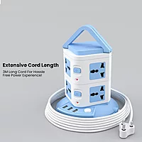 Portronics Power Plate 9 – Features 8 sockets and 3 USB ports for versatile charging. Compact design in blue, perfect for home or office use. Safe and efficient power distribution.