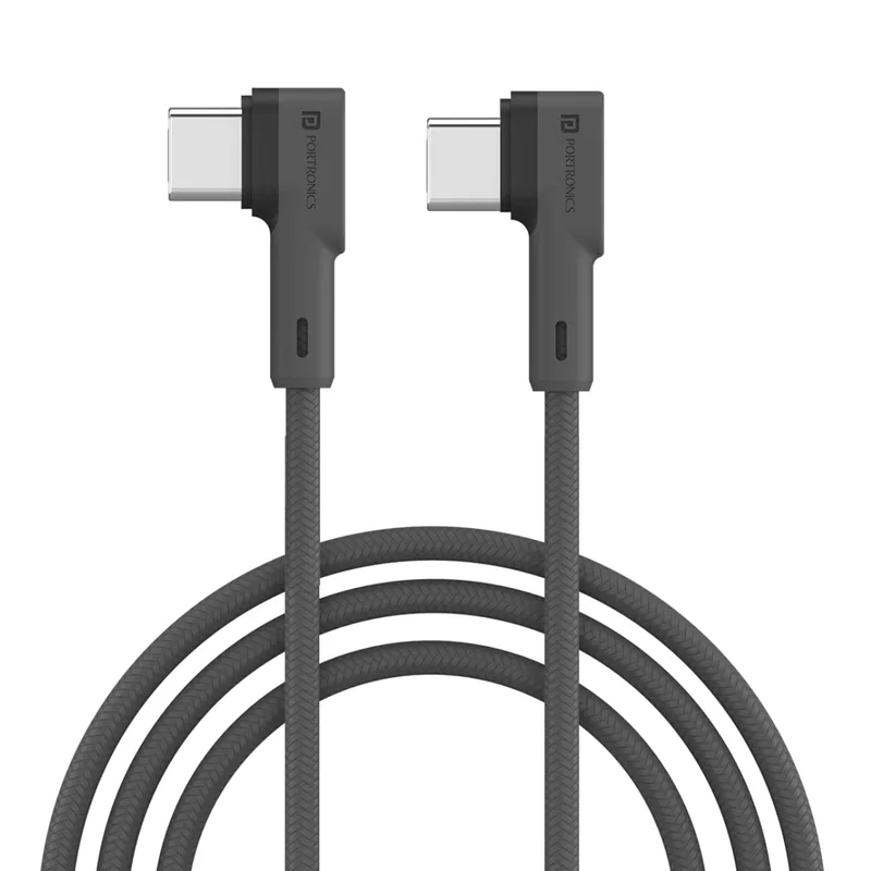 POR 1441 Konnect L C-C – 60W USB-C to USB-C Braided L Pin Cable | 1.2M | Grey | 06 Months