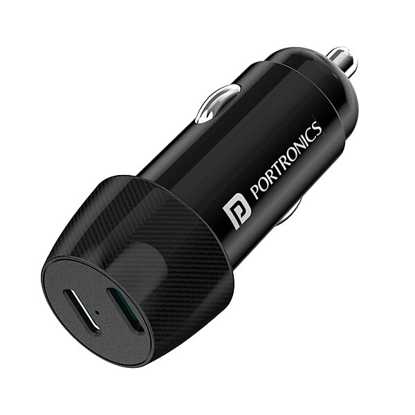 Portronics 40W Dual Type-C Car Charger PD Fast Charging for Cars & Mobile Phones Black