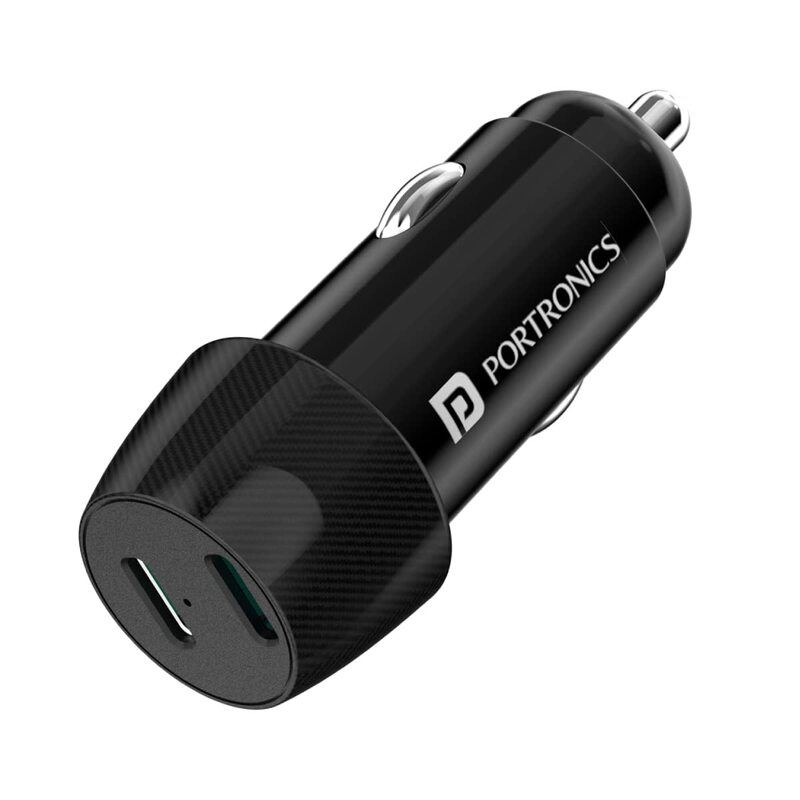 Portronics 40W Dual Type-C Car Charger PD Fast Charging for Cars & Mobile Phones Black