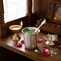Sterling Silver Pancha Pathiram and Uthirini Set for Pooja and Theertham