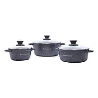 Wonderchef Granite Die Cast Non-Stick 6-Piece Casserole Set with Lids Gray