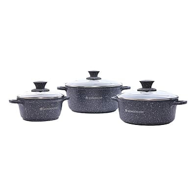 Wonderchef Granite Die Cast Non-Stick 6-Piece Casserole Set with Lids Gray