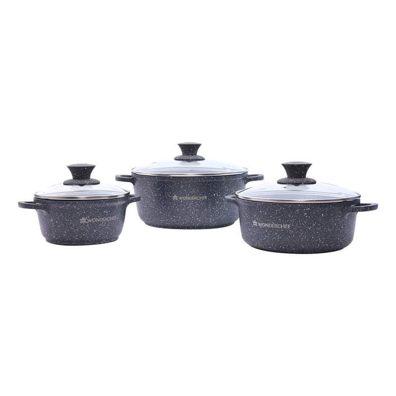Wonderchef Granite Die Cast Non-Stick 6-Piece Casserole Set with Lids Gray