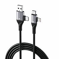 Portronics Konnect 4-in-1 Cable – Fast Charge, Black. Versatile charging solution with multiple connectors for various devices. Durable design ensures longevity and efficient power delivery.