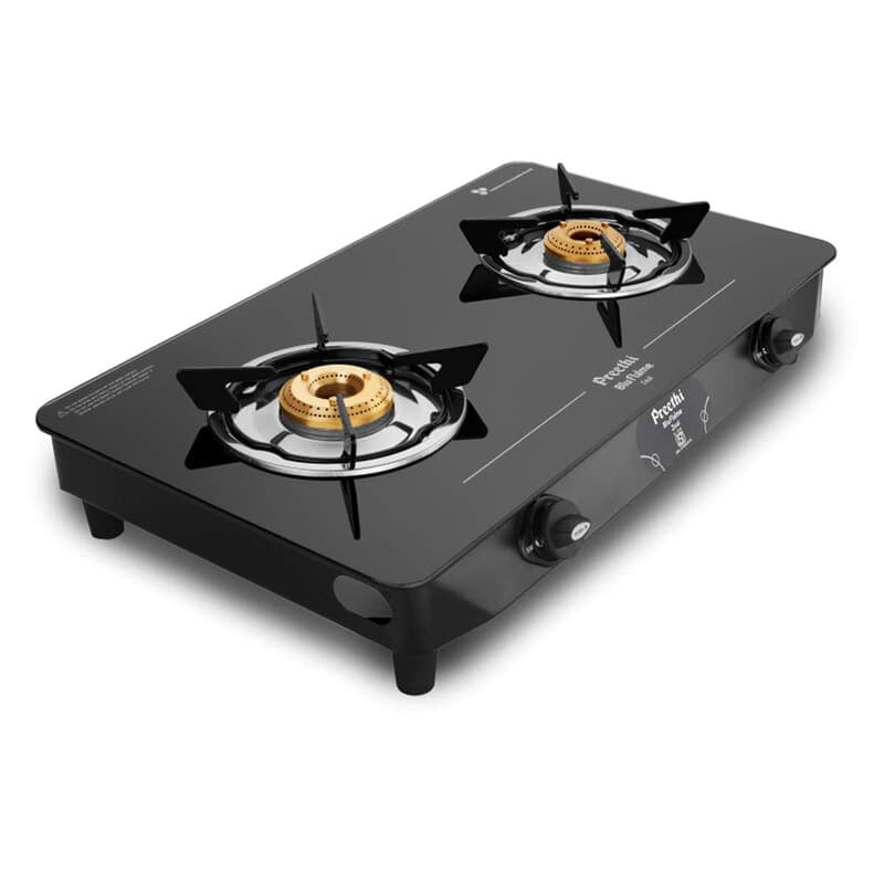 Preethi - GTS123 Zeal Glass top 2 Burner Gas Stove, Manual Ignition