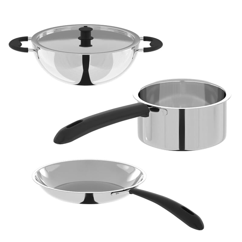 Lifelong 3 pc Cookware 2 Litre Stainless Steel Kadhai with SS Lid 23 CM 1.2 Litre Stainless Steel Sauce Pan 16 CM 1.2 litres Stainless Steel Fry Pan 23 CM