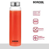Borosil Crysto Glass Water Bottle, Water Bottle for Fridge, Wide Mouth, Silver Lid, Extreme Temperature Resistant, For Hot & Cold Water, Milk, Lassi, Juice, SS Lid, 1 L, Stylish & Transparent