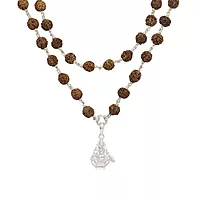 925 Silver Tied Rudraksha Mala Ruthratcham |Arch Ayyappan Pendant Silver ,Certified