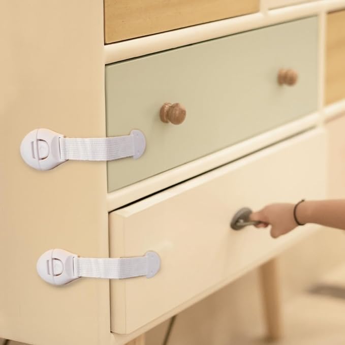 Baby Safety Locks & Latches – Nylon Strap for Doors, Cupboards & Drawers (White, Pack of 4) Baby Safety Locks & Latches – Nylon Strap for Doors, Cupboards & Drawers (White, Pack of 4)
