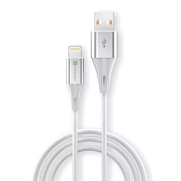 Portronics POR 1397 Konnect B Plus USB-A to Lightning Cable – 3A Nylon Braided 1m White