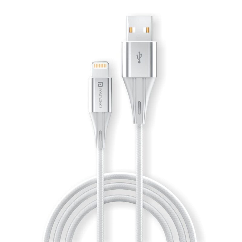 Portronics POR 1397 Konnect B Plus USB-A to Lightning Cable – 3A  Nylon Braided  1m White