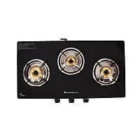 Wonderchef Glory 3 Burner Glass Cooktop, Black 8mm Toughened Glass  Ergonomic Knobs, Stainless Steel Drip Tray, Manual Ignition Gas Stove