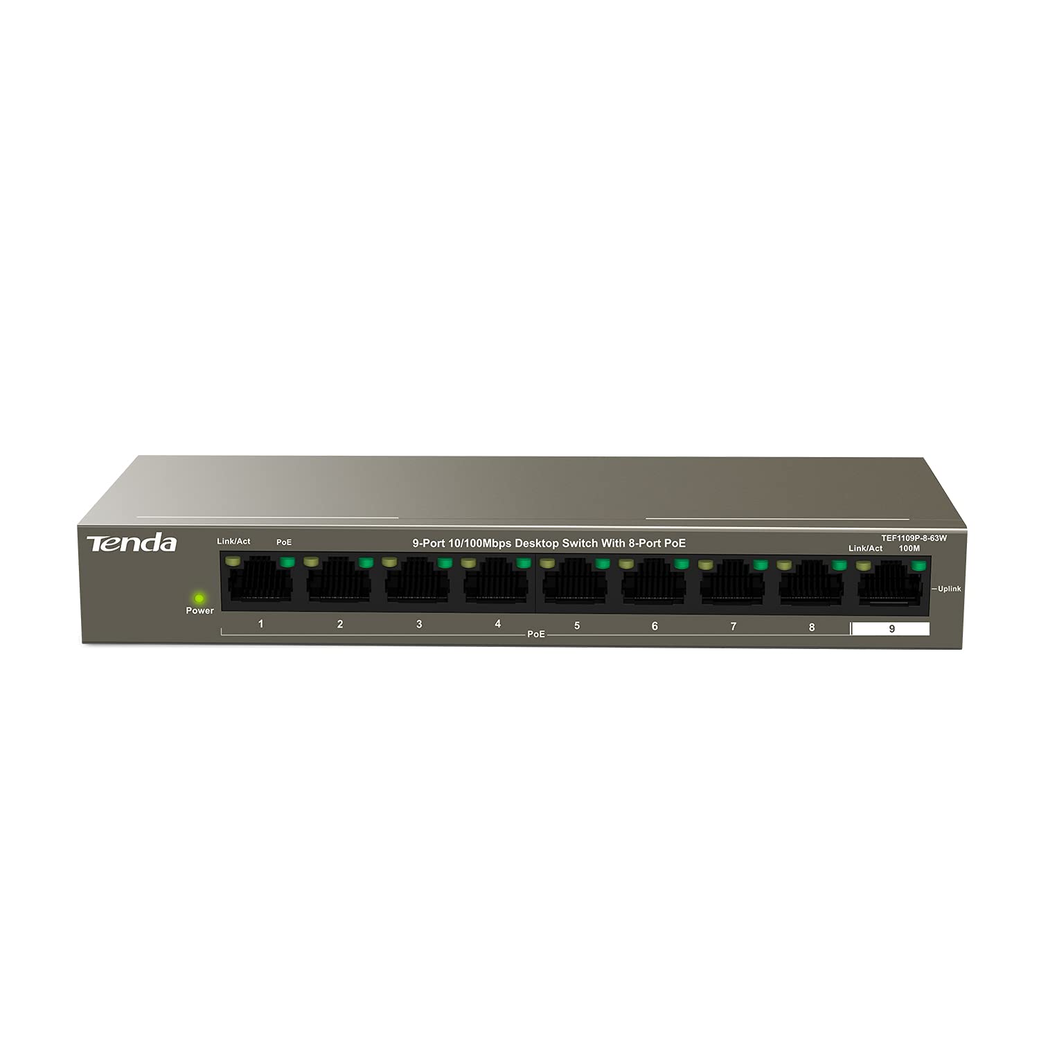 Tenda TEF1109P-8-63W 9-Port Desktop Switch With 8-Port PoE