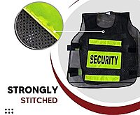 Polyester Fabric Black Security Print Reflective Safety Jacket|Safety Coat with Velcro Closure