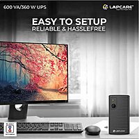 Lapcare LONG-650 600VA UPS – 230V, 360W | Compact Design | 4-8ms Response Time | ATX/EPS | 2Y Warranty | Black