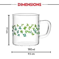 Borosil Vision Sage Tea n Coffee Classic Mug Set of 6 Pcs 190 ml | Borosillicate Glass, Microwave Safe, Scratch Resistance, Lightweight | for Chai, Green Tea, Milk | Transparent