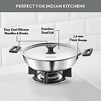 Borosil Cookfresh Tri-ply Stainless Steel Kadhai with Lid, Induction Friendly, 1.5 L, 20 cm Dia