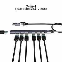 Portronics Mport 7 Hub is a versatile 7-in-2 USB & Type-C adapter, offering multiple ports for seamless connectivity. Perfect for laptops and devices needing extra USB and HDMI connections.