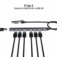 Portronics Mport 7 Hub is a versatile 7-in-2 USB & Type-C adapter, offering multiple ports for seamless connectivity. Perfect for laptops and devices needing extra USB and HDMI connections.