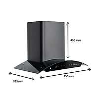 Faber 75 cm, 1200 m³/hr,Auto-Clean curved glass Kitchen Chimney (HOOD SUNNY HC SC BK 75, Filterless technology