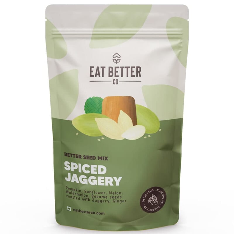 EAT BETTER CO - Five Seed Mix - Spiced Jaggery - Five Super Seeds - Roasted with Jaggery and Indian Spices - Pumkin, Sunflower, Melon, Watermelon, Sesame seeds. Seeds for eating 200gm value pack