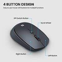Portronics Toad 23 Wireless Optical Mouse with 2.4GHz, USB Nano Dongle, Optical Orientation, Click Wheel, Adjustable DPI