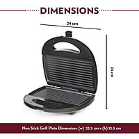 Borosil Neo Grill 2.0, 750 Watt, Bread Sandwich Maker, Makes 2 Sandwiches, Non-stick Grill plates opens 105°, For Snacks and Breakfast