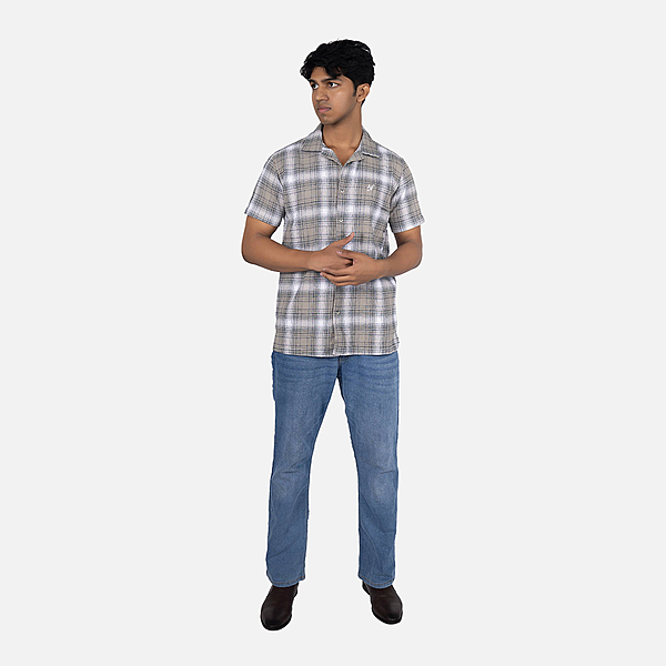 Men Belgian Stone Plaid Hawaiian Shirt