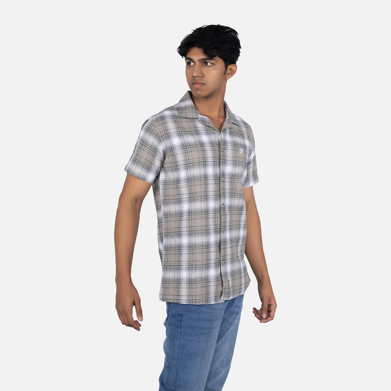 Men Belgian Stone Plaid Hawaiian Shirt