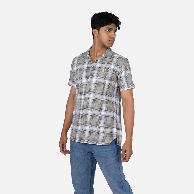 Men Belgian Stone Plaid Hawaiian Shirt