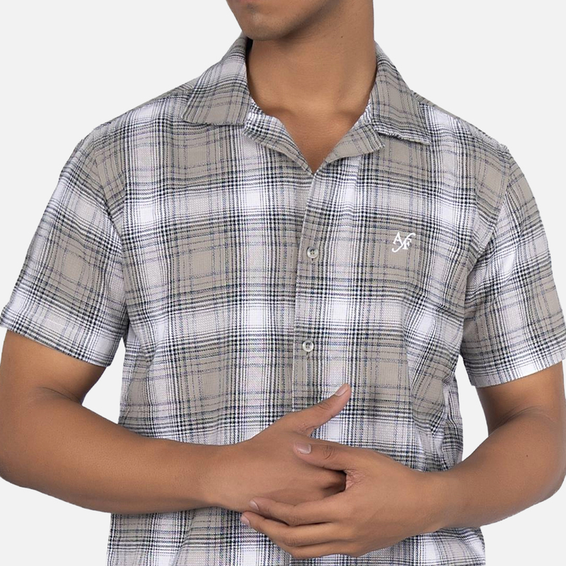 Men Belgian Stone Plaid Hawaiian Shirt