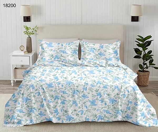 Rose Garden: The Azure Bloom 3 | 100% Premium Cotton King Size Bedsheet