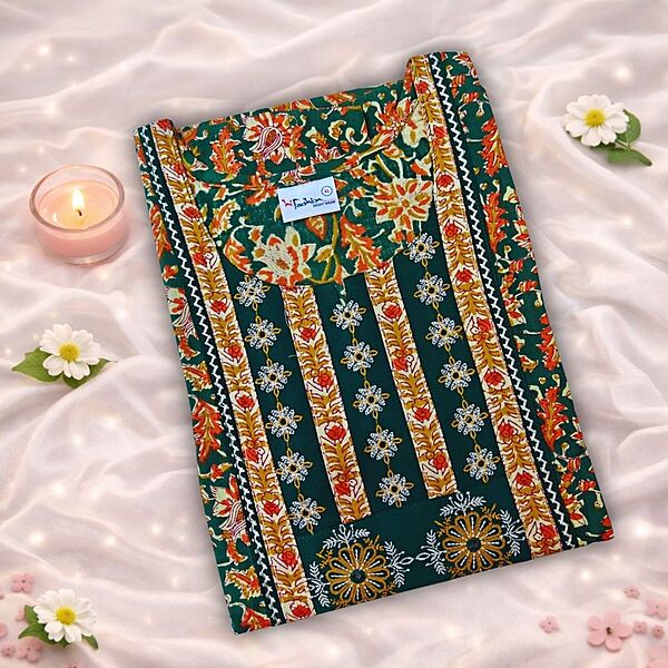 Kelly Green Cotton Nighty With Geometric Print All Over From Libas Loungewear - AL1171