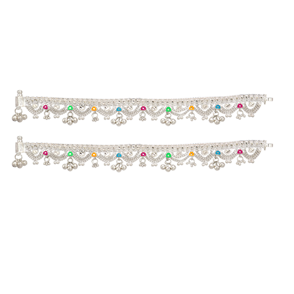 Sterling silver chain type/Enamel Design anklet for women