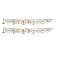 Silver Anklets for women with chain model/Enamel design Payals
