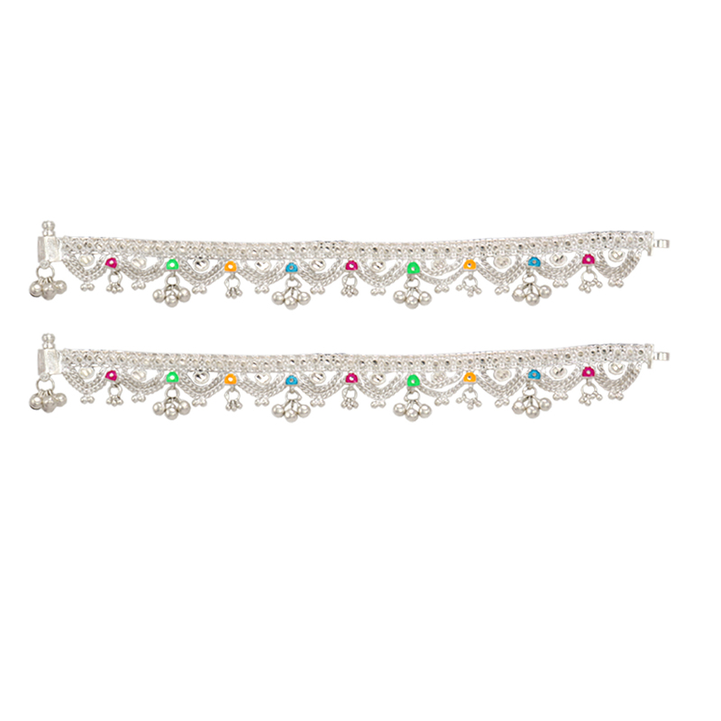 Silver Anklets for women with chain model/Enamel design Payals