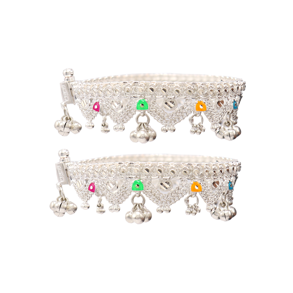 Silver Anklets for women with chain model/Enamel design Payals