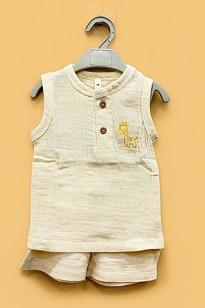 Muslin Crinkle Sleeveless Co-Ord Set - Pearl Mist