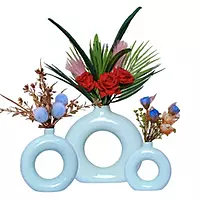 Donut-Shaped Flower Vases for Home Decor, Set of 3 (Light Blue) Polyresin – 8 Inch