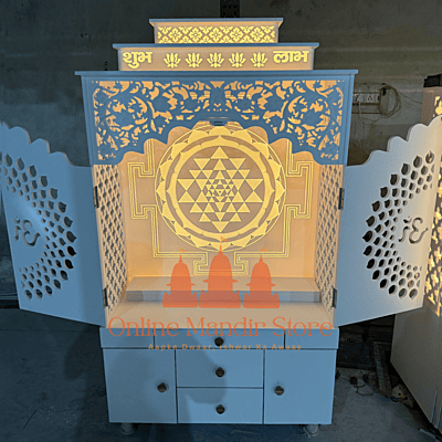 Shree Yantra Backlit Corian Mandir with Folding Doors Shree Yantra Backlit Corian Mandir with Folding Doors